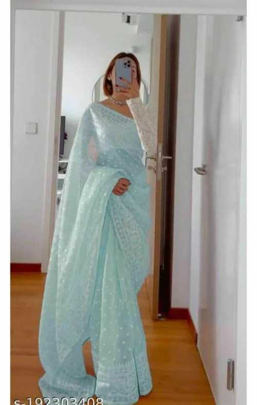SHIV ANNA Soft Net Fab With Baby Aqua Blue colour Saree