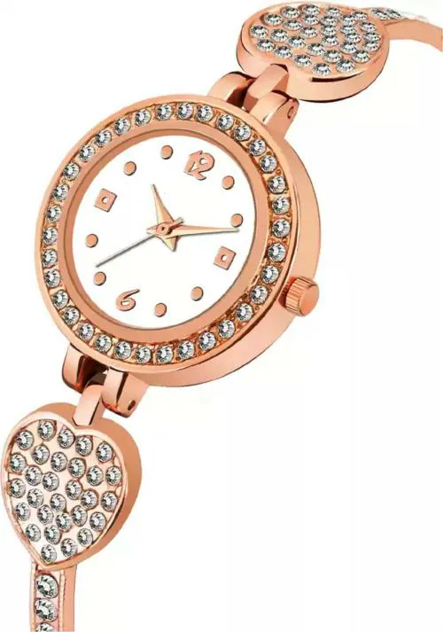 Blutech Analog White Dial Rose Gold Strap Watch For Girls