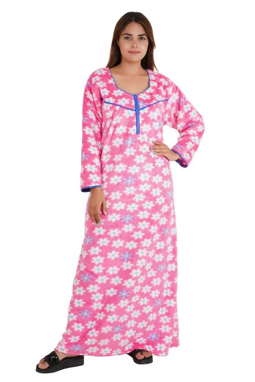 NACNO Women's Woolen/Winter Super Soft Kambal Nighty/Maxi/Nightgown Pink