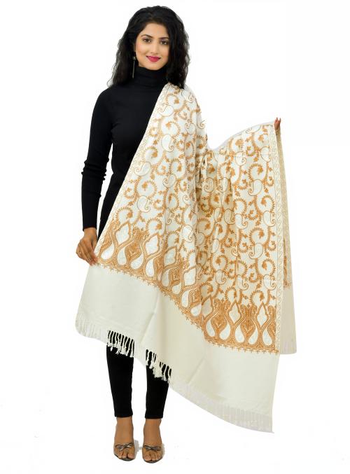 Buy BAISA Women White Embroidery Wool Shawls Online at Best Prices in ...