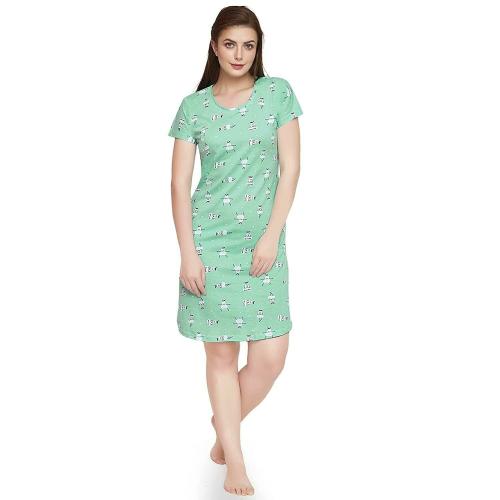 Buy Abloone Women Light Green Cotton Printed Nightdress (L) Online at