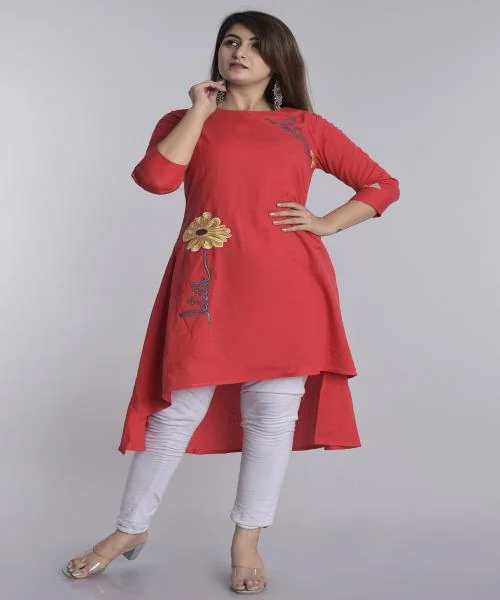 Shopping Star Women Self Design High Low Kurta (Red)