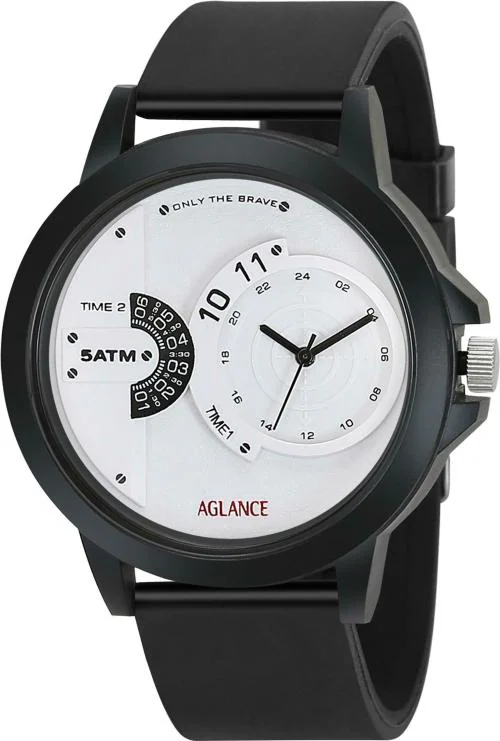 Aglance Analog White Dial Black Strap Watch For Boys ()