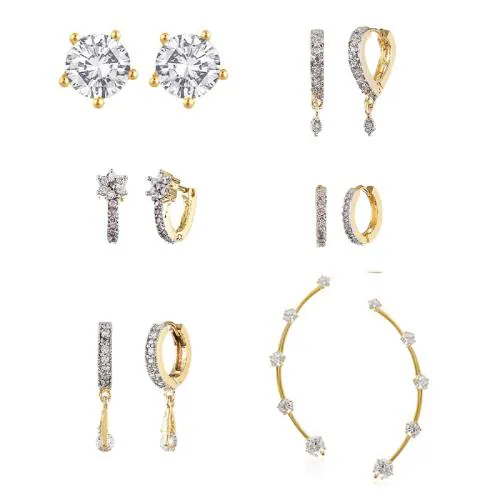 Zeneme Golden Alloy Earrings With Earcuffs Combo Jewellery For Women and Girls Set Of 6