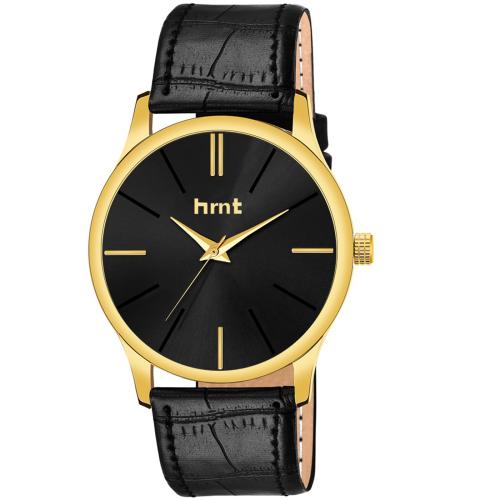 hrnt GLD-BLK-9214 Original Gold Plated Analogue Belt (Patta) Watch & Branded Company Watch - For Men