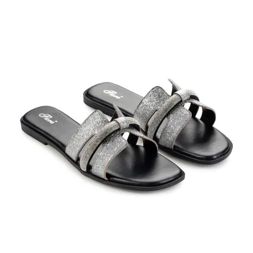 FLORA Sapphire Gun Metal Fashion Sandal with Swarovski Patta-Super Soft Alis Stretch Lining & Cushioned Sole for Ultimate Comfort