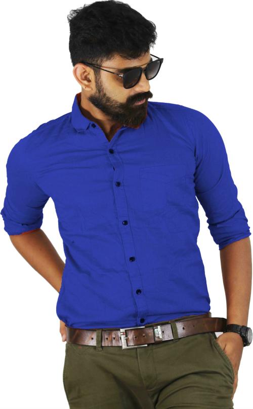 Indi Hemp Men Royal Blue Solid Cotton Blend Shirt