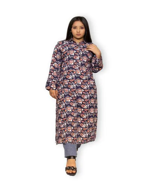 BIG FEATHER COUTERS Cotton Long Kurta With Pocket Women's Kurtas | Blue-Peach Color | Free Size