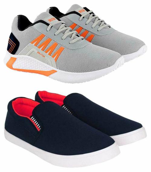 BRUTON Combo Pack of 2 Sports Shoes, Running Shoes For Men (Grey, Red)