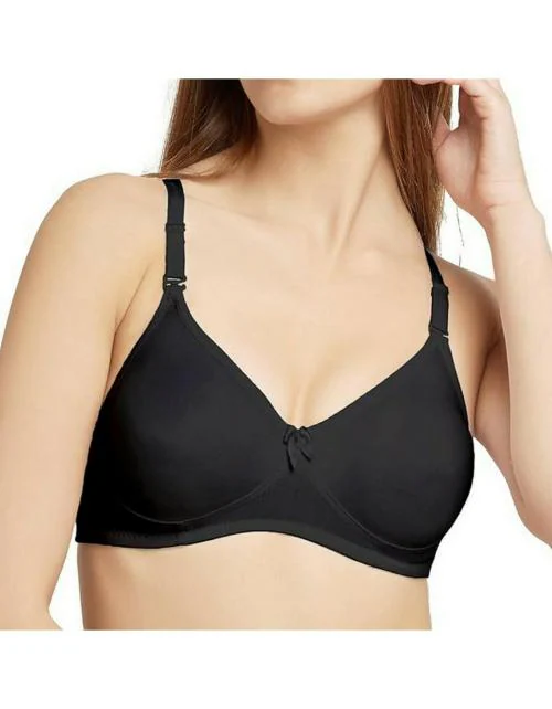 Daisy Dee Women's Cotton Non-Padded Wireless Full Coverage with Detachable Straps Seamless T-Shirt Bra - (Black, 40C)