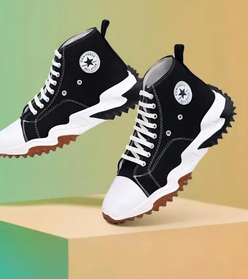 Ceona Canvas Lace up Mid top Stylish Casual Sneaker Boots for Men (Black)