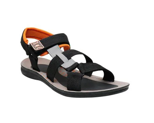 Genial Men's Black Orange Synthetic Leather Casual Sandals -6