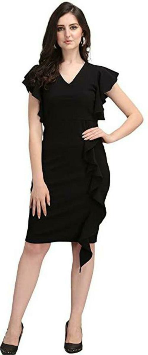 Amar Fashion Women Black Solid Lycra Blend Bodycon Dress (L)