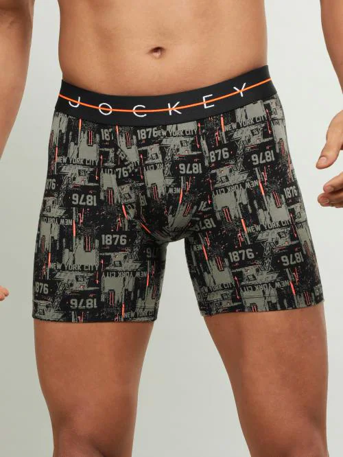 jockey Men Black Printed Cotton Blend Boxer Briefs
