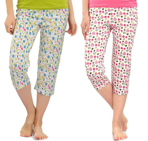 ZEBU Women Multicolor Abstract 100% Cotton Pack of 2 Capris