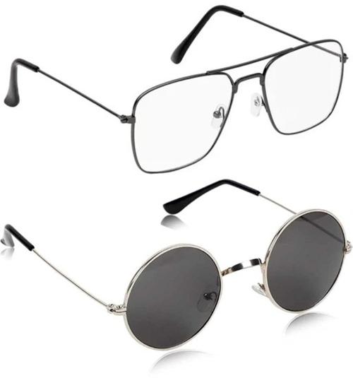 Just-Style Unisex Adult Round Sunglasses Clear Frame, Clear,Black Lens (Medium) - Pack of 2