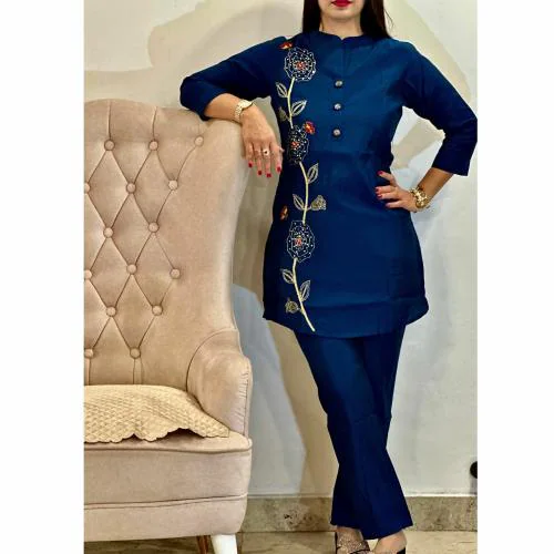 Glatt Premium Quality Floral Printed Code Set For Women For Party Wear | Women Code Set | Code Set | Party Wear Code Set | Color-Navy | Size-XXL