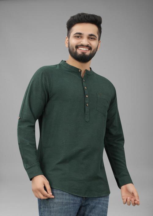 FILOSE JEANS Mens Wear Pure Cotton Green Color Short Kurta