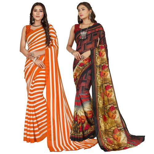 Anand Women Multicolor9 Self Design Pattern Georgette Pack of 2 Saree With Blouse
