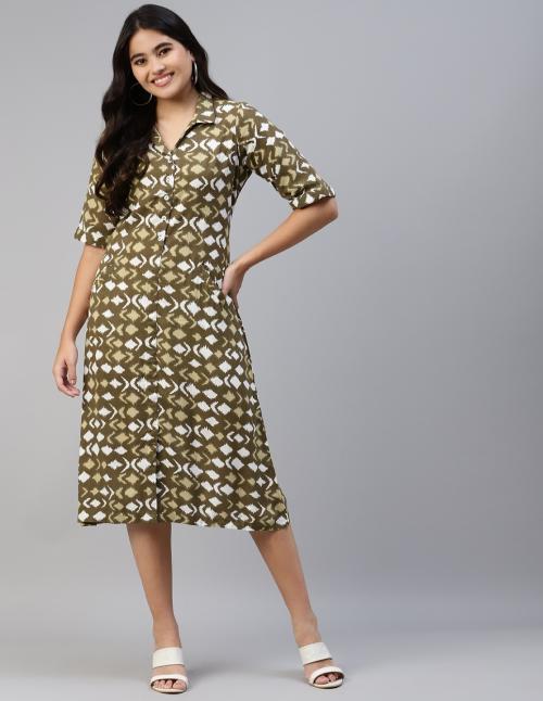 ZOAE Collared Welt Pocket Dress ( Green-XXL )