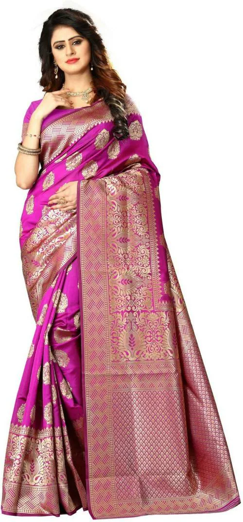JAITRA CREATION Women Rani Rose Woven Jacquard, Pure Silk Kanjivaram Saree