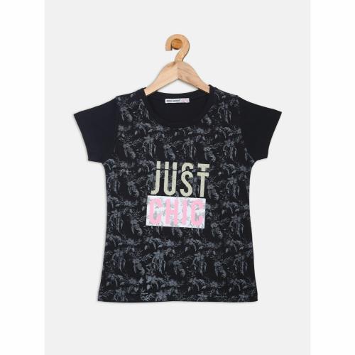 Nins Moda Half Sleeves Just Chic Printed Top - Navy Blue