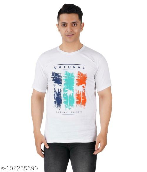 FASTUP Men Cotton Regular Fit Round Neck T-Shirt White