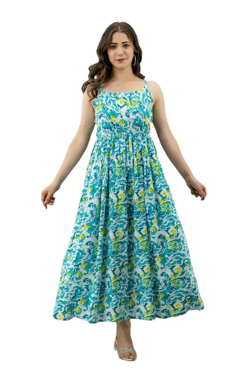 Clickedia Womens Fully Stitched Rayon Floral Kurti with Knots and Floral Procian Print Sleeveles Westren skater Dress Skater Tunic cut kurta/Kurti