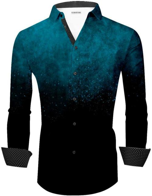 KK BEAUTYHUB Men Dark Blue Printed Cotton Blend Single Shirt Fabric
