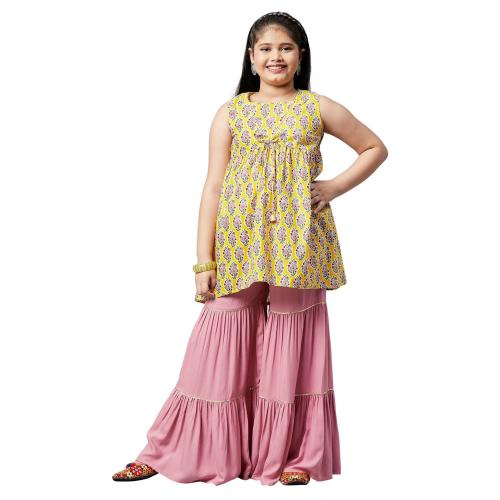 Stylobug Girls Yellow Cotton Kurti And Sharara Set (11 Years-12 Years)