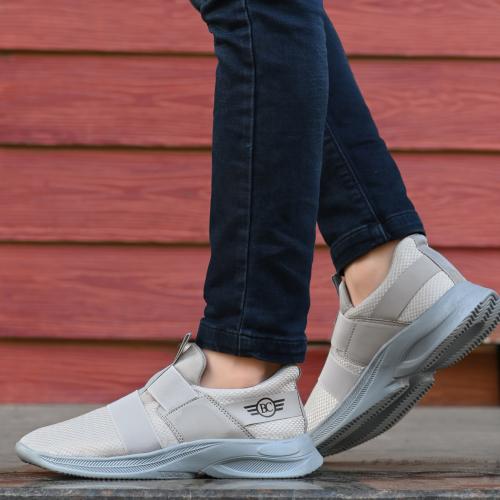 Black Cooper Mesh Running and Training Slip-on Shoes For Men (Grey)