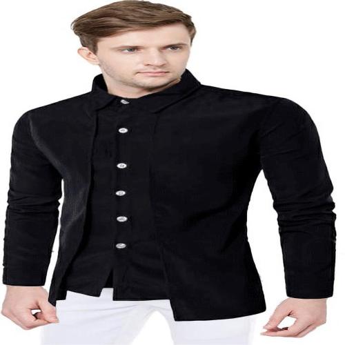 PEARL OCEAN Men Solid Casual Black Shirt