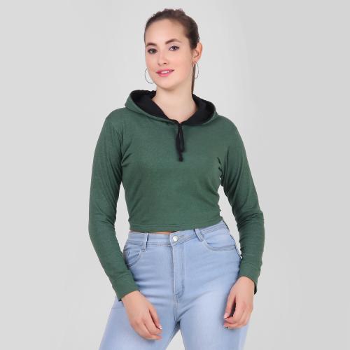 DIAZ Women's Full Sleeve Crop Length Hooded Neck T Shirt | Hoodies for Women and Girls Size XL For Color Green