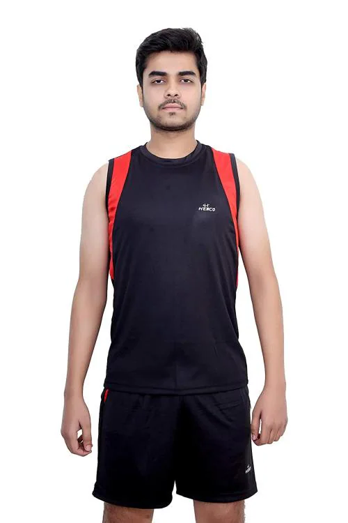 Henco Black Unisex Sleeveless Athletic Sando & Short