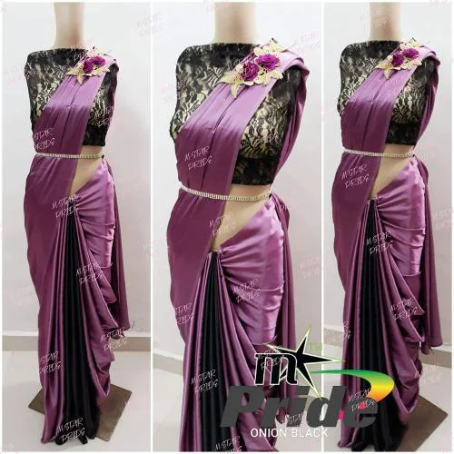 M Star Women Pride Satin Silk Saree Without Blouse Piece