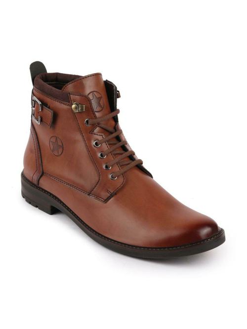 FAUSTO Men's Tan High Ankle Buckle Boots