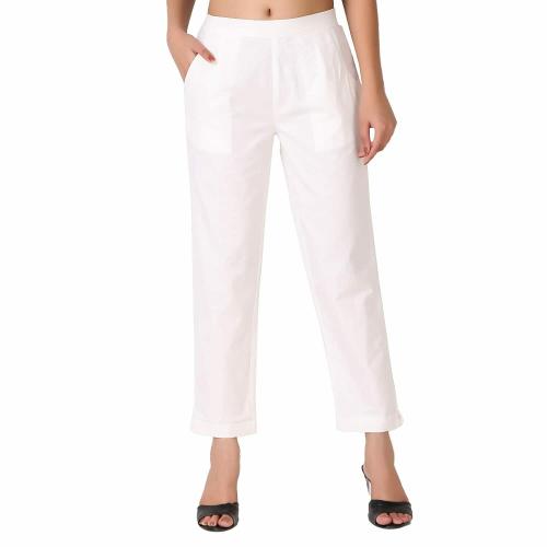 Co Colors Women White Pure Cotton Regular Fit Trousers