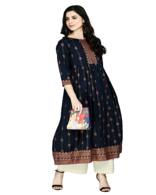 MAFE Women's Rayon Printed Gown For Elegant Traditional Wear (Blue) - XXX-Large