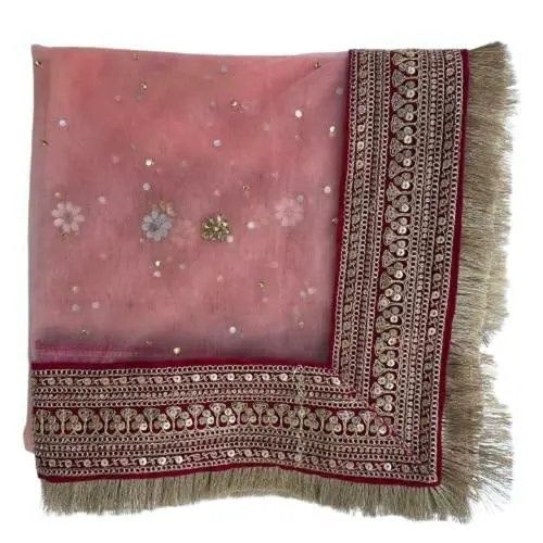 Wedding & Bridal Dupatta Store Girls Peach Net Dupatta