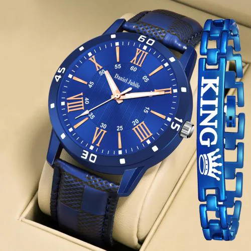 Daniel Jubile Analog Men201 With King Bracelet Blue Dial Blue Leather Strap Watch For Men