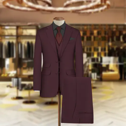BIGREAMS.COM Unstitched Cotton Lycra Stretchable Solid Formal Maroon Coat Pant 3-Piece Suit Fabric For Men's - 0% Color Fade, Wrinkle Free Suit Piece