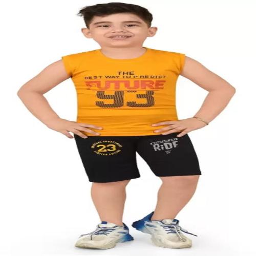 Mitran Cotton T-Shirt and Short Set for Baby Boys | Printed Dress for Kids - Yellow (2 to 3 Year)