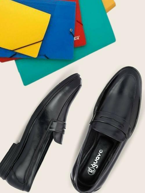 Guava Men's Geniune Leather Black Penny Formal Loafer Shoes