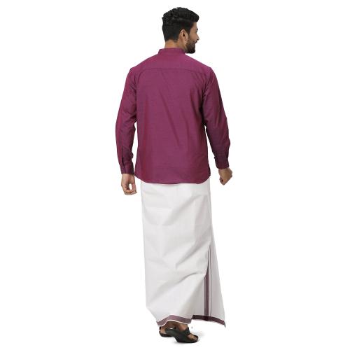 RAMRAJ Men Solid Purple Full Sleeves Traditional Kurta Dhoti Set