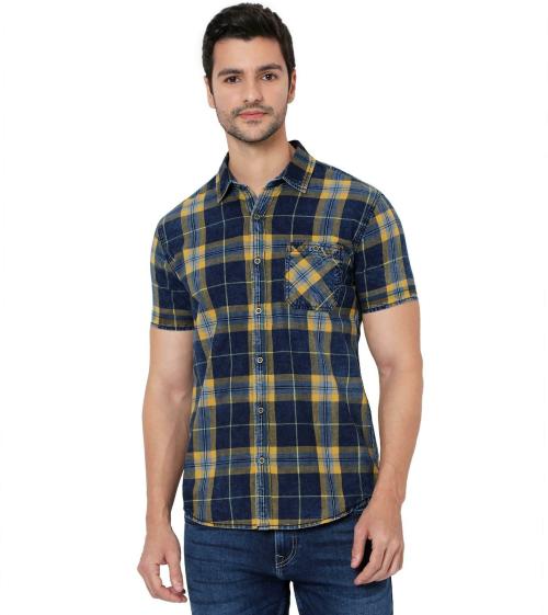 Mufti Men's Slim Fit Authentic Casual Half Sleeve Shirt In Cotton