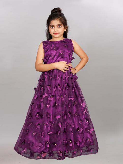 Apnisha Girls Net EmbroideRd Gown Dress (Purple_320)
