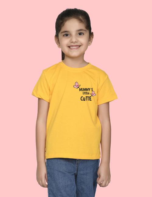 NUSYL Girls Half Sleeves Yellow Mummy's little cutie printed T-shirt