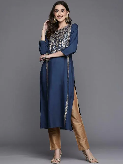 KSUT (House of Varanga) women navy gold printed kurta