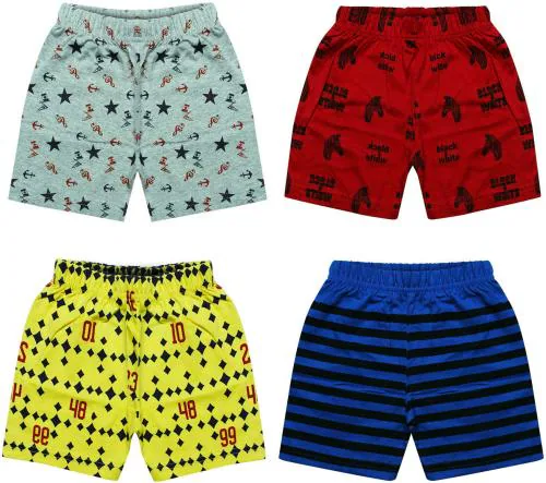 Mist N Fogg Unisex Multicolor Graphic Cotton Blend Pack Of 4 Shorts (12-18M)