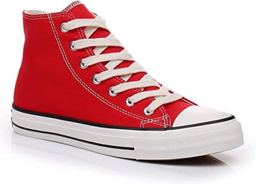 CASSIEY Stylish Trendy Comfortable Lightweight Casual Canvas High Ankle Sneakers Shoes for Women & Girl - Red